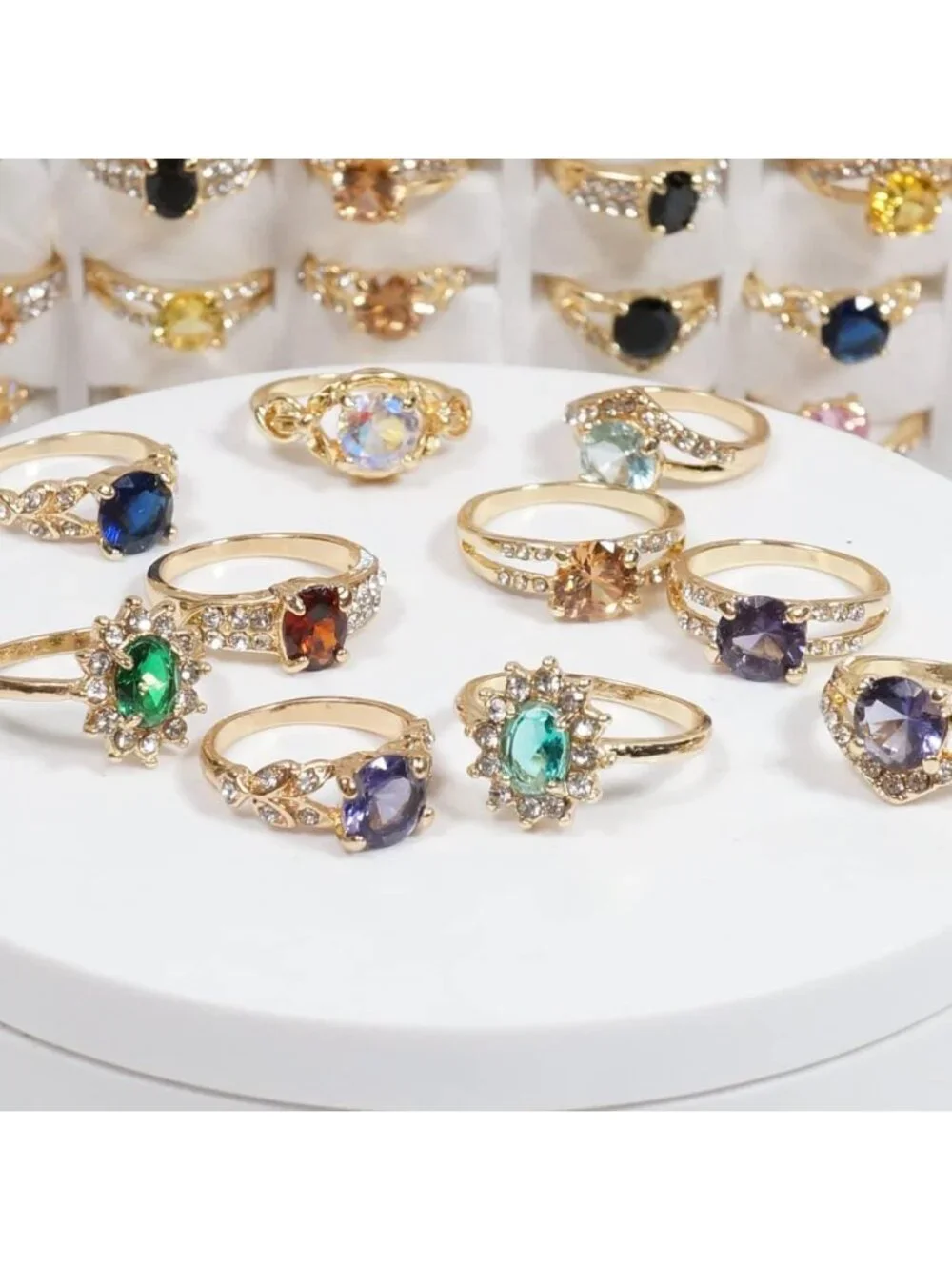 Colorful Rhinestone Rings Bulk Set - 50PCS Fashion Jewelry for Resale & Boutique